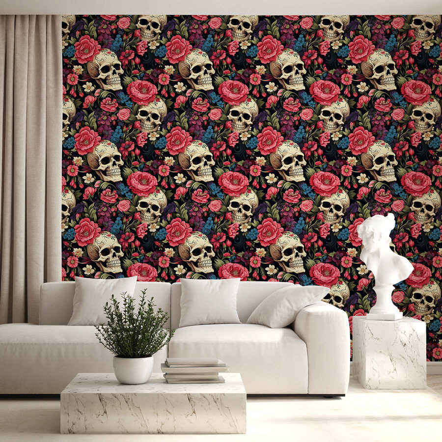 Pattern of skulls and flowers Pattern of skulls and flowers