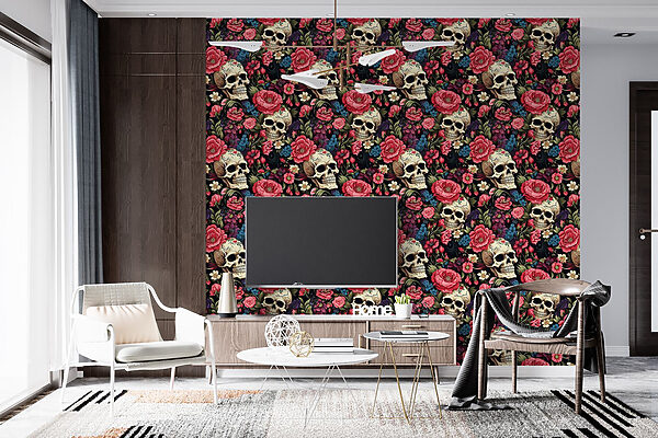 Pattern of skulls and flowers Pattern of skulls and flowers