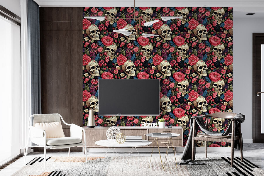 Pattern of skulls and flowers Pattern of skulls and flowers