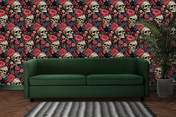 Pattern of skulls and flowers Pattern of skulls and flowers