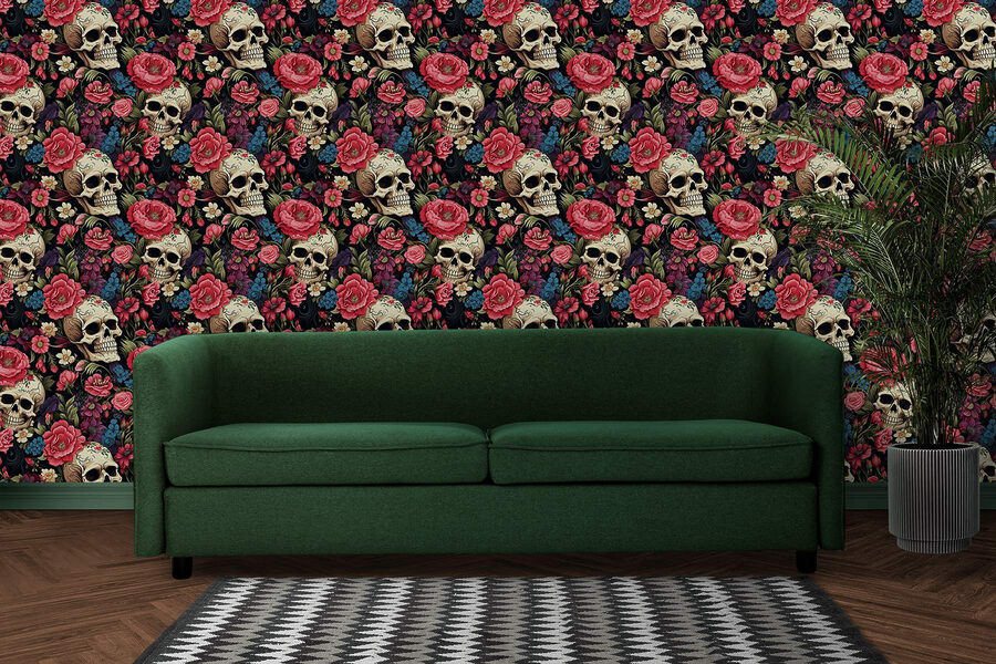 Pattern of skulls and flowers Pattern of skulls and flowers