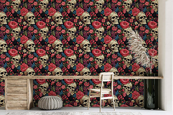 Pattern of skulls and flowers Pattern of skulls and flowers