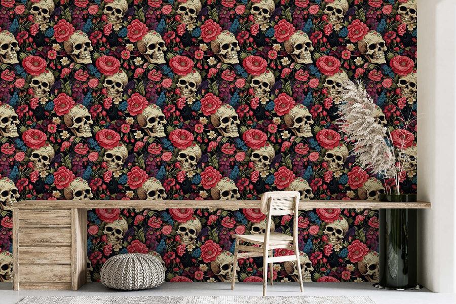 Pattern of skulls and flowers Pattern of skulls and flowers