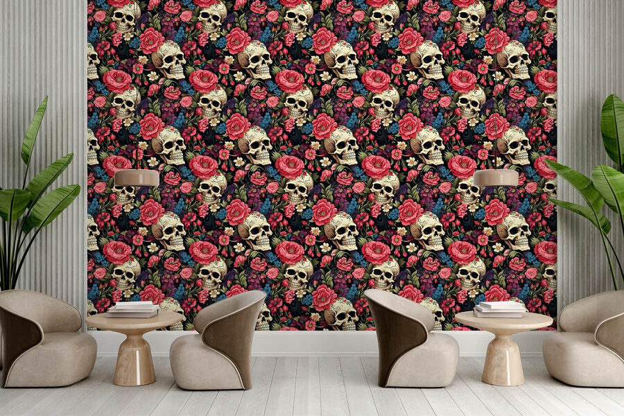 Pattern of skulls and flowers Pattern of skulls and flowers