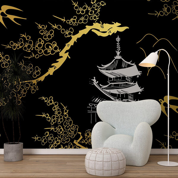 Serene temple among delicate blossoms Serene temple among delicate blossoms