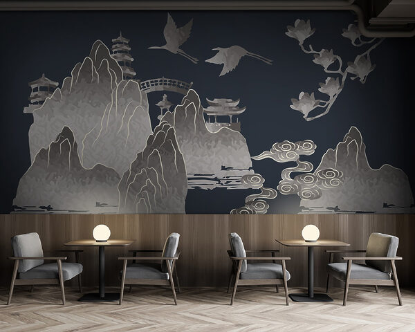 Painting of mountains and cranes Painting of mountains and cranes