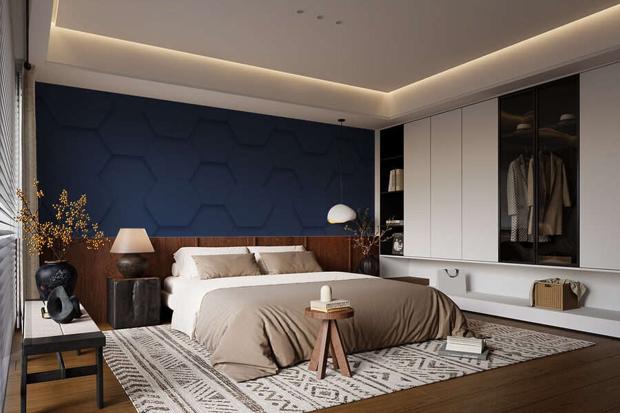 Blue hexagons on a surface