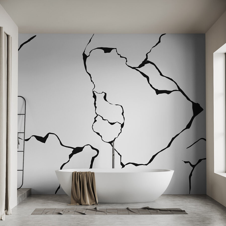 Black and white drawing of a cracked surface Black and white drawing of a cracked surface