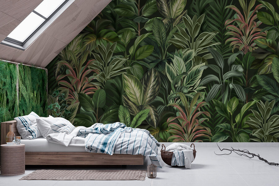 Wallpaper with many different types of leaves
