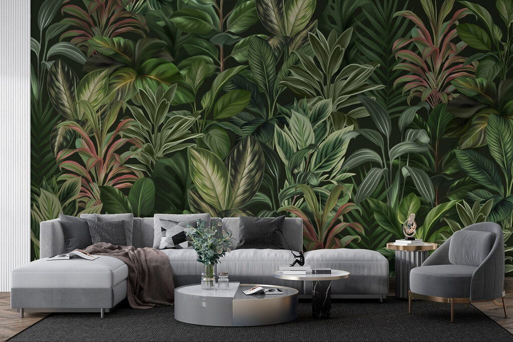 Wallpaper with many different types of leaves