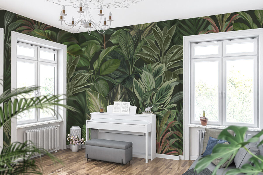 Wallpaper with many different types of leaves