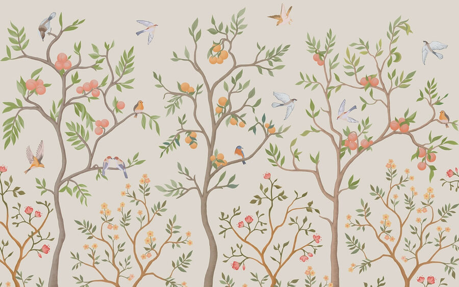Wallpaper with birds and trees