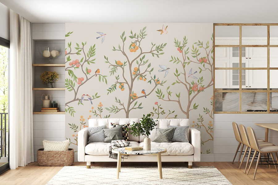 Wallpaper with birds and trees
