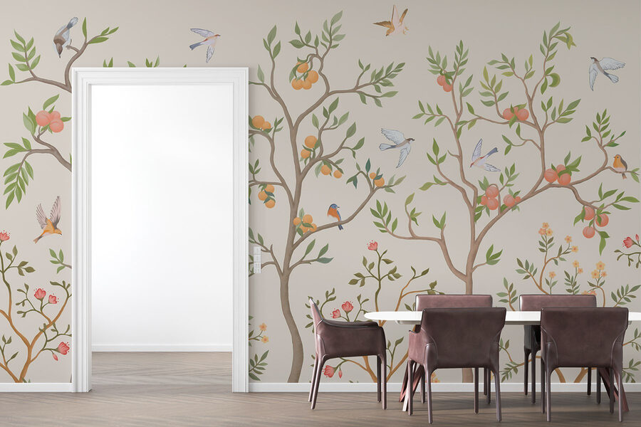 Wallpaper with birds and trees