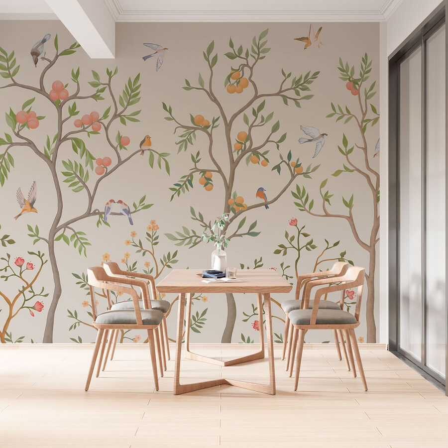 Wallpaper with birds and trees