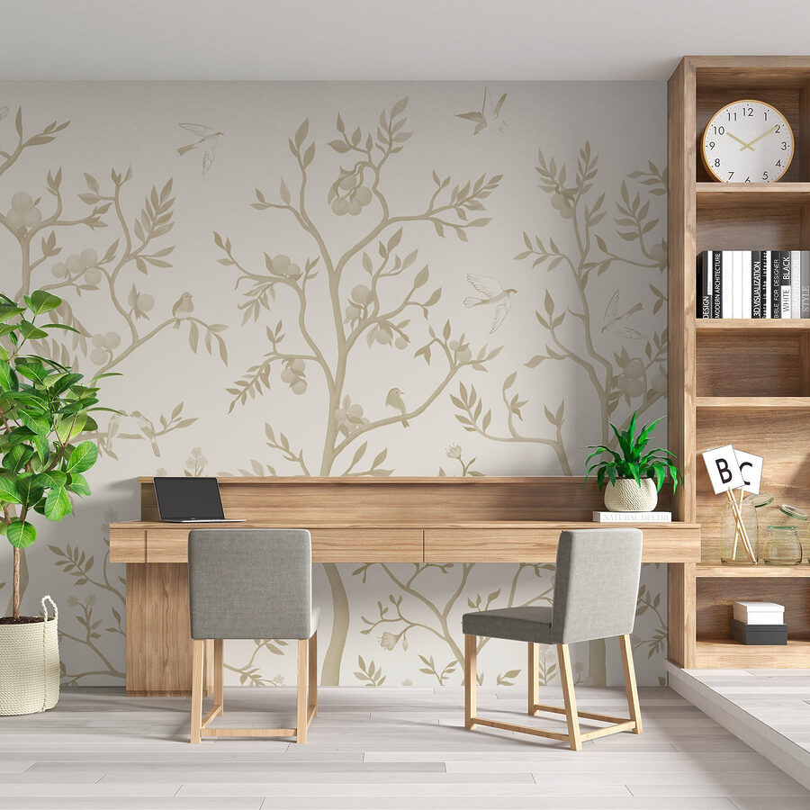 Wallpaper with birds and trees