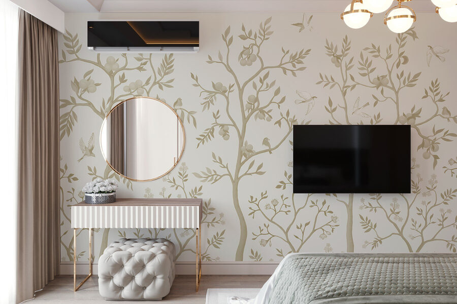Wallpaper with birds and trees