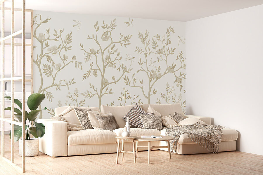 Wallpaper with birds and trees