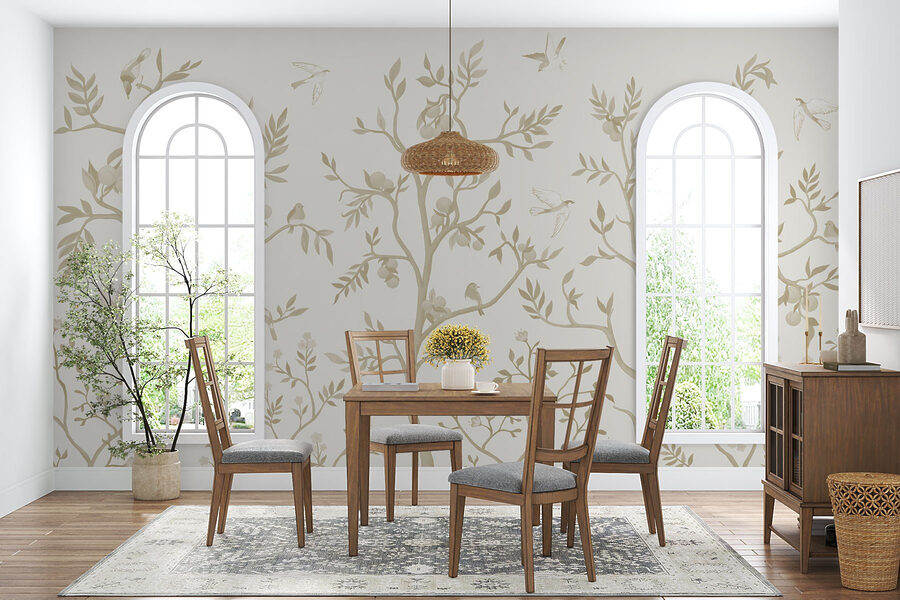 Wallpaper with birds and trees
