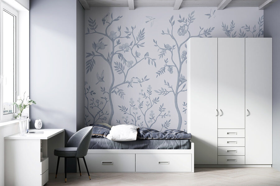 Wallpaper with birds and trees