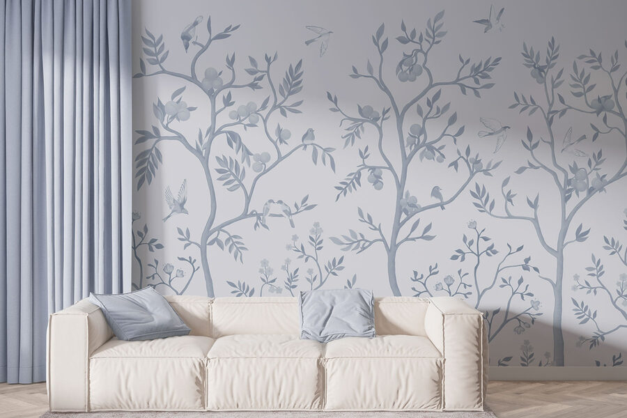 Wallpaper with birds and trees