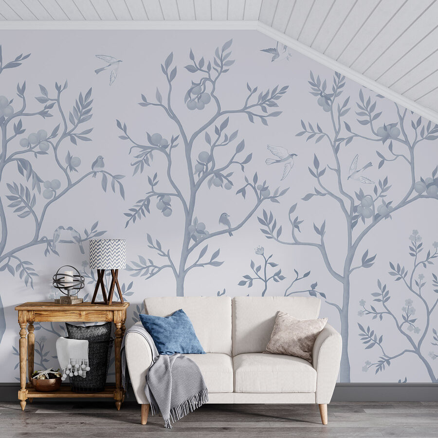 Wallpaper with birds and trees