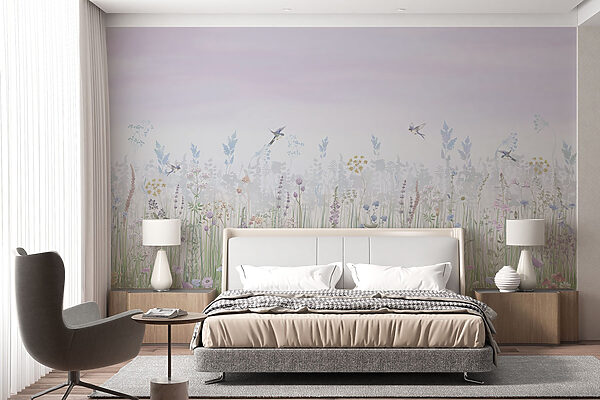 Field of flowers and birds Field of flowers and birds