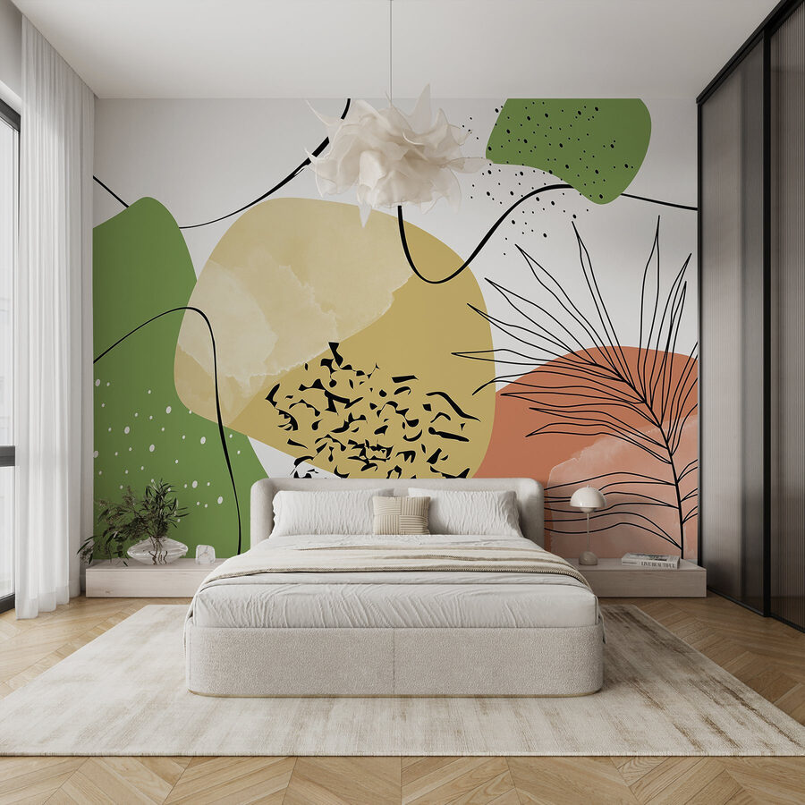 Wall murals Colorful art with black and green shapes