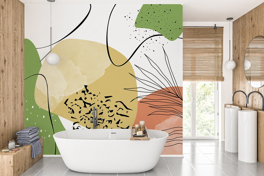 Wall murals Colorful art with black and green shapes - Image 2