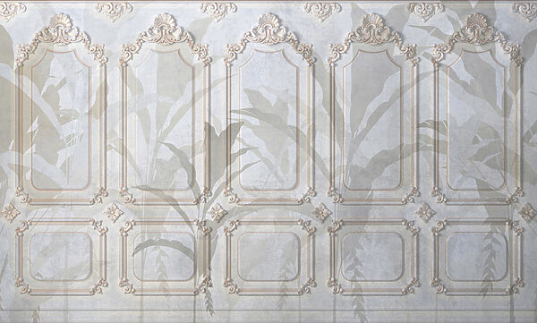 Wall with ornate white and brown designs Wall with ornate white and brown designs