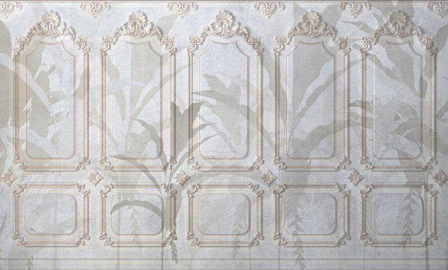 Wall with ornate white and brown designs Wall with ornate white and brown designs