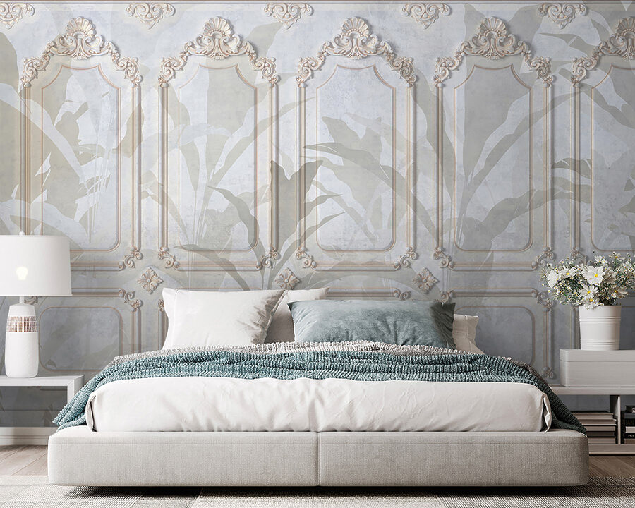 Wall with ornate white and brown designs Wall with ornate white and brown designs