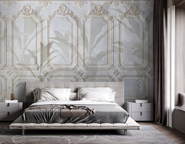 Wall with ornate white and brown designs Wall with ornate white and brown designs