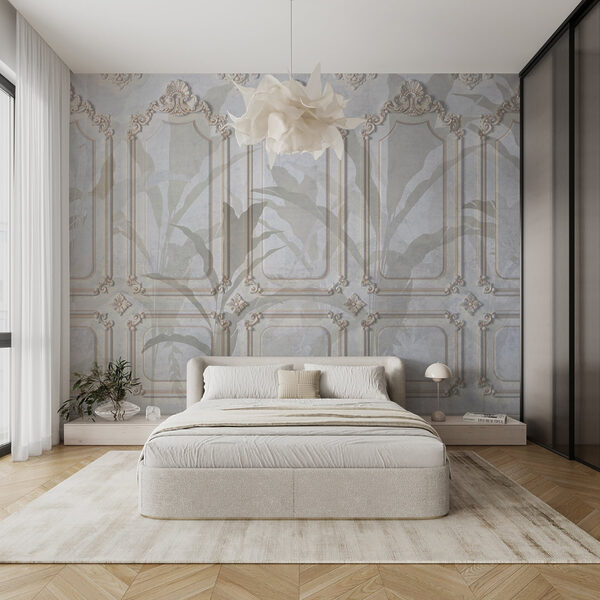 Wall with ornate white and brown designs Wall with ornate white and brown designs