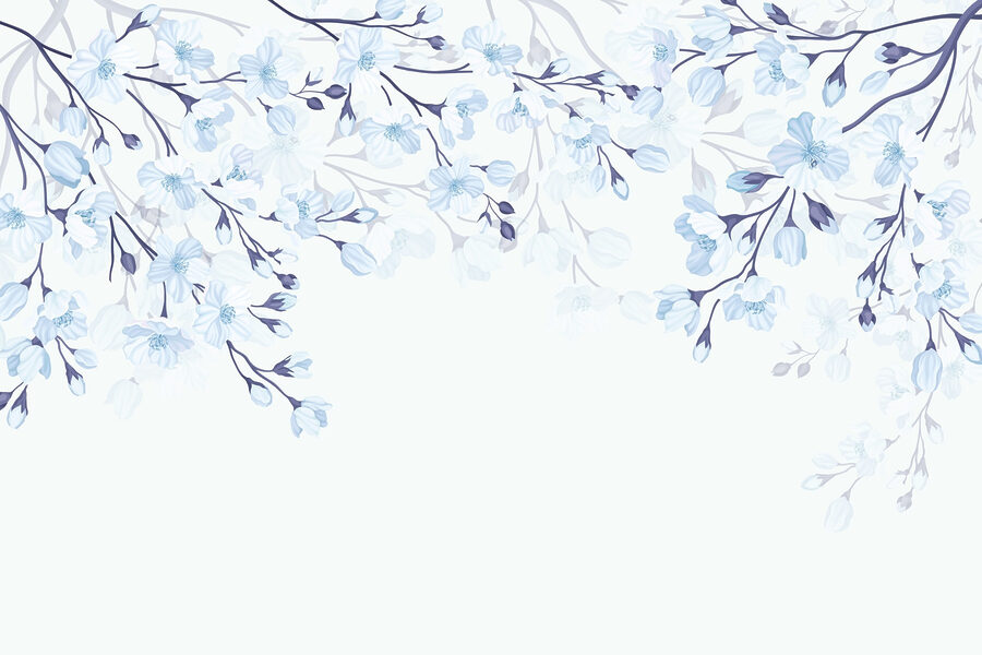 White and blue flowers on a white background White and blue flowers on a white background
