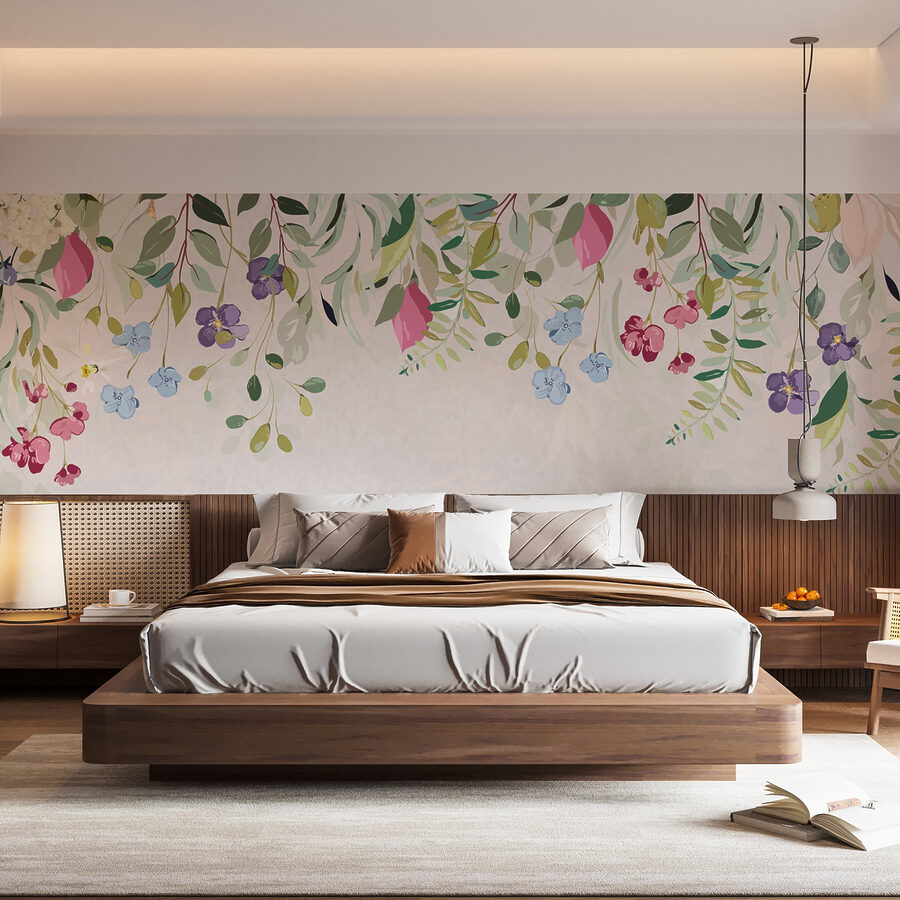 Floral border with flowers and leaves