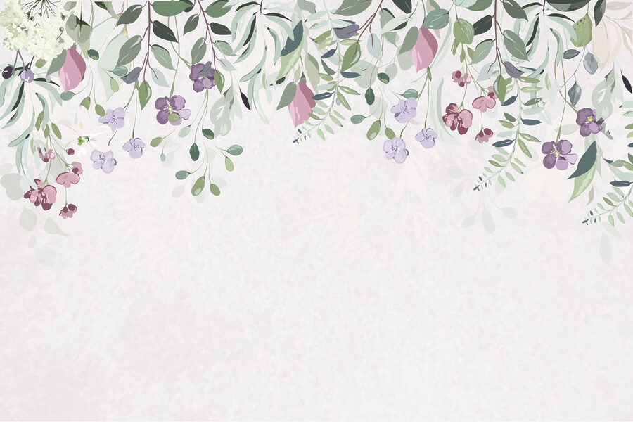 Wall murals Floral border with purple flowers and leaves - Image 3