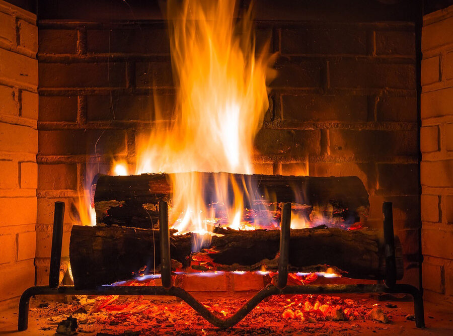 Fire in a fireplace