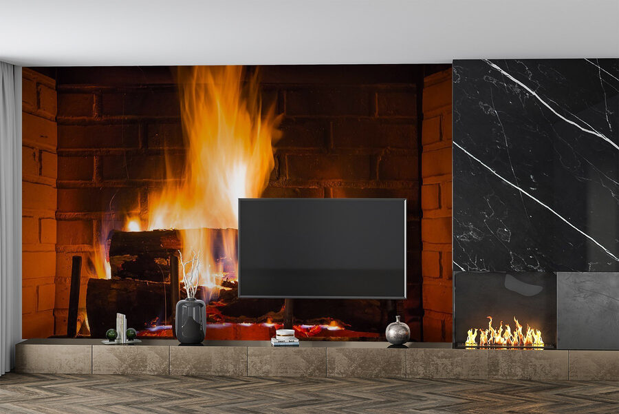 Fire in a fireplace