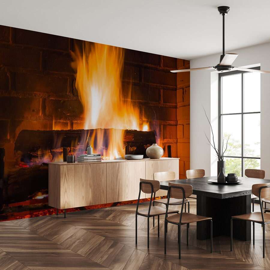 Fire in a fireplace