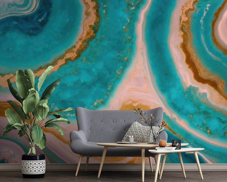Blue and orange marbled surface