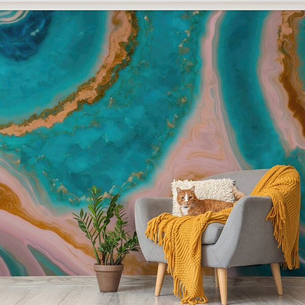 Blue and orange marbled surface Blue and orange marbled surface