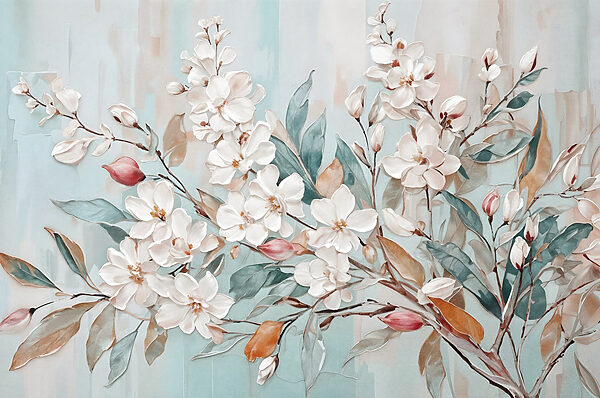 Painting of flowers on a blue background Painting of flowers on a blue background
