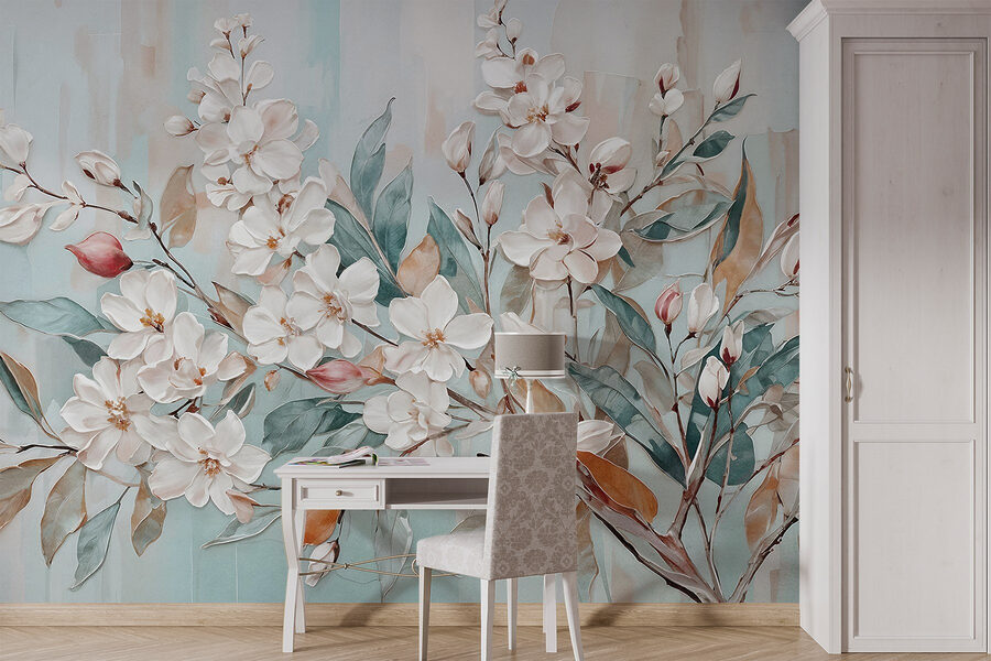 Painting of flowers on a blue background