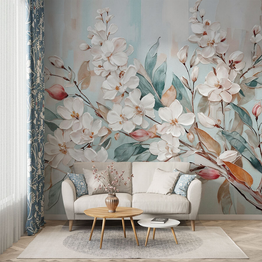 Painting of flowers on a blue background
