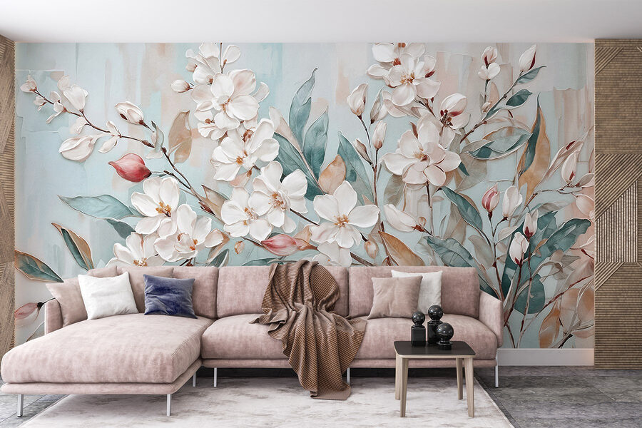 Painting of flowers on a blue background