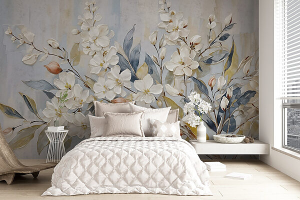 Painting of white flowers and leaves Painting of white flowers and leaves