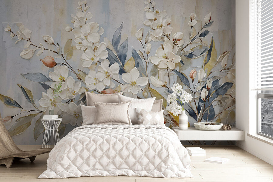Painting of white flowers and leaves