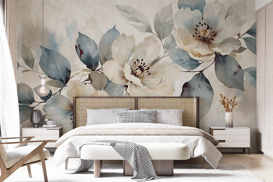 Wall murals Painting of flowers and leaves