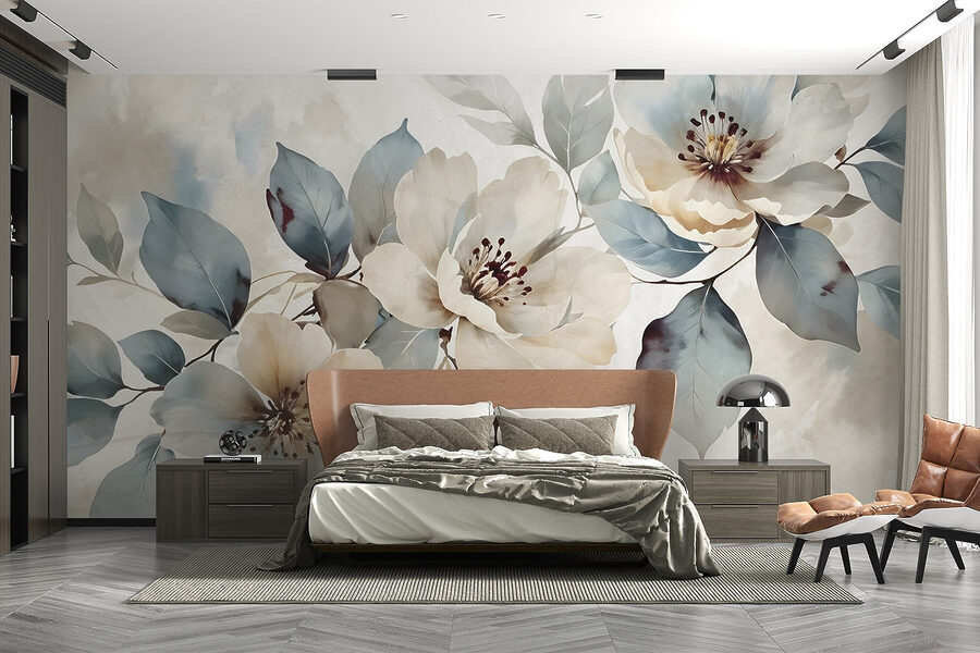 Wall murals Painting of flowers and leaves - Image 2